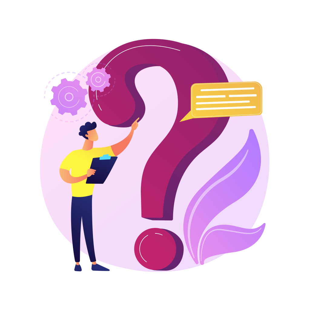 a man pointing at a question mark